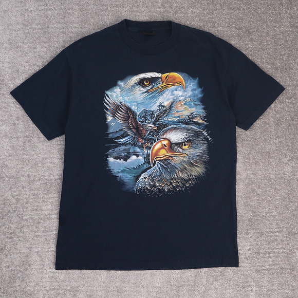Vintage Other - VTG Bald Eagle Nature Animals Biker Large Blue Short Sleeve T-Shirt